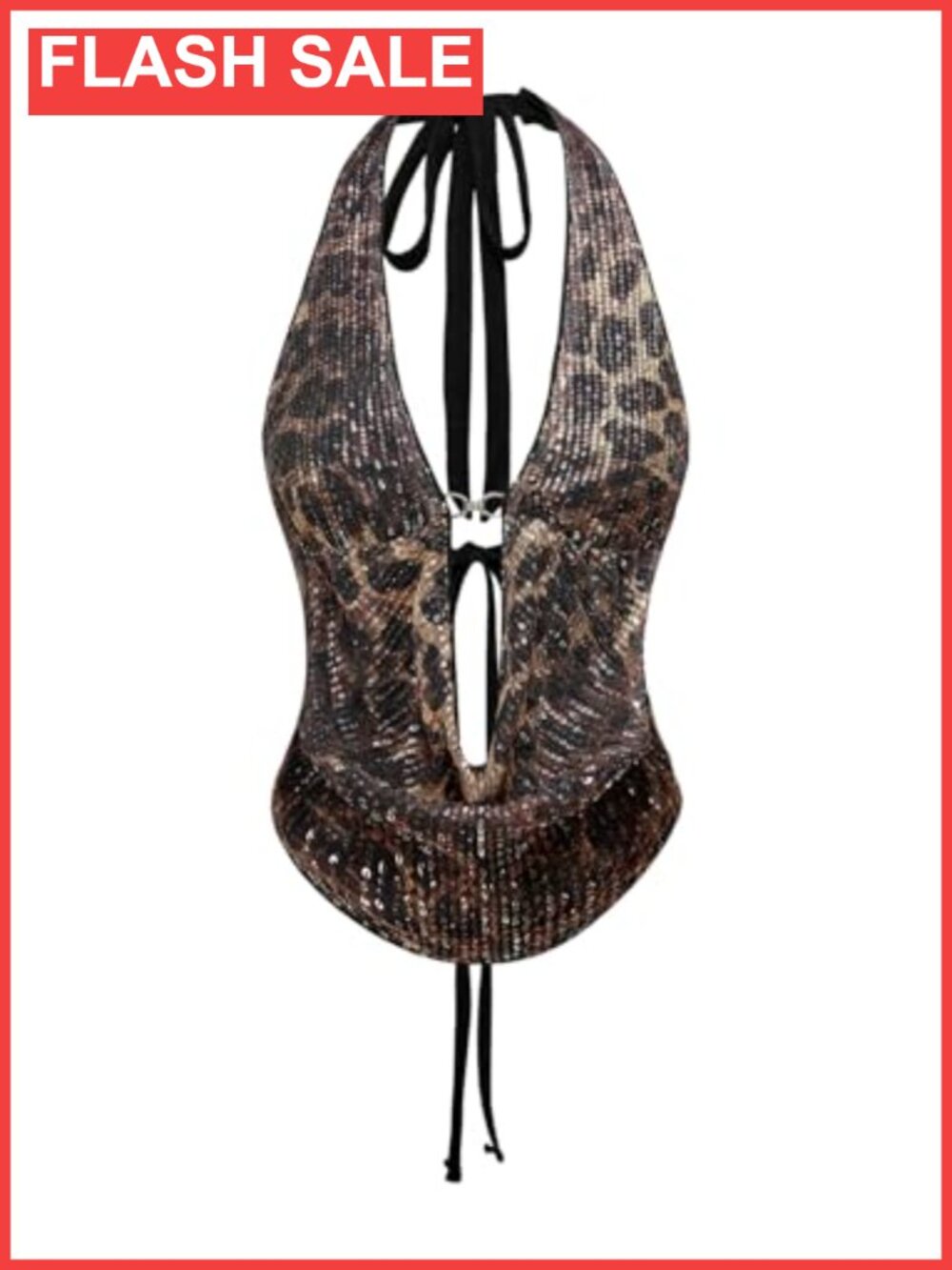 Verdusa Sequin Cheetah Print Halter Top Y2K Club Rave Party
